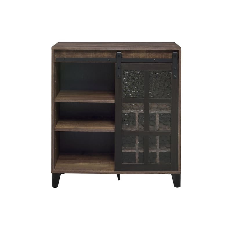 Wine Cabinet, Rustic Oak & Black Finish - Brown