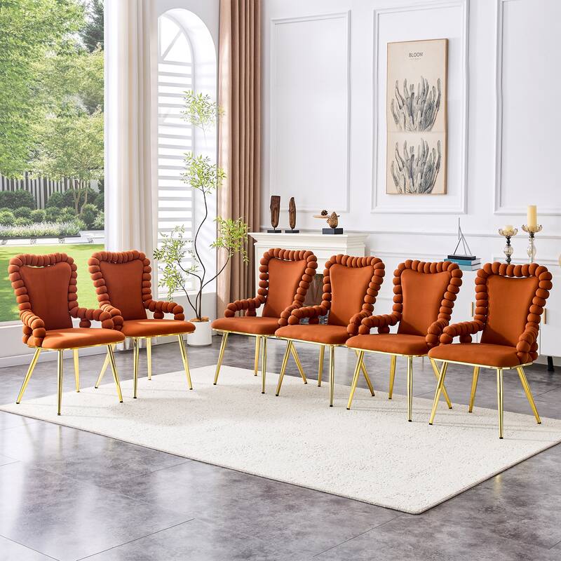 Set of 2, Velvet Dining Chairs with Metal Legs, Upholstered Accent Chairs with Armrests for Dining Room, Kitchen