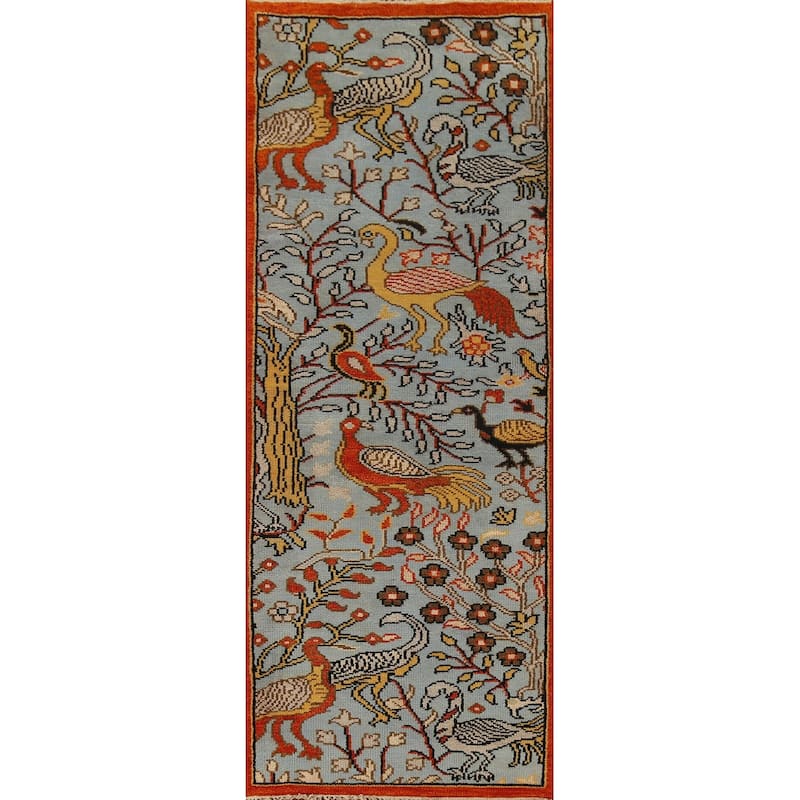 Blue Ziegler Indian Runner Rug Hand-Knotted Wool Carpet - 2'6"x 7'7"