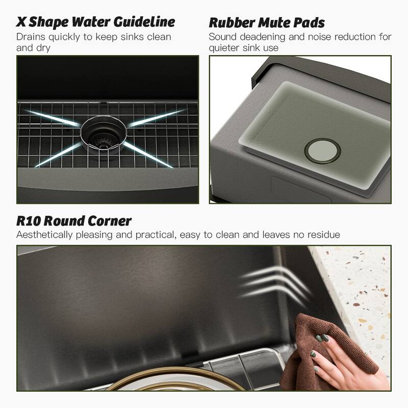 Farmhouse/Apron-Front Nano PVD Gunmetal Black Stainless Steel Workstation Kitchen Sink with 2-Function Faucet and Accessories