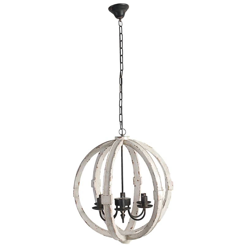 6 - Light Wood Chandelier, Hanging Light Fixture with Adjustable Chain for Kitchen Dining Room Foyer Entryway, Bulb Not Included