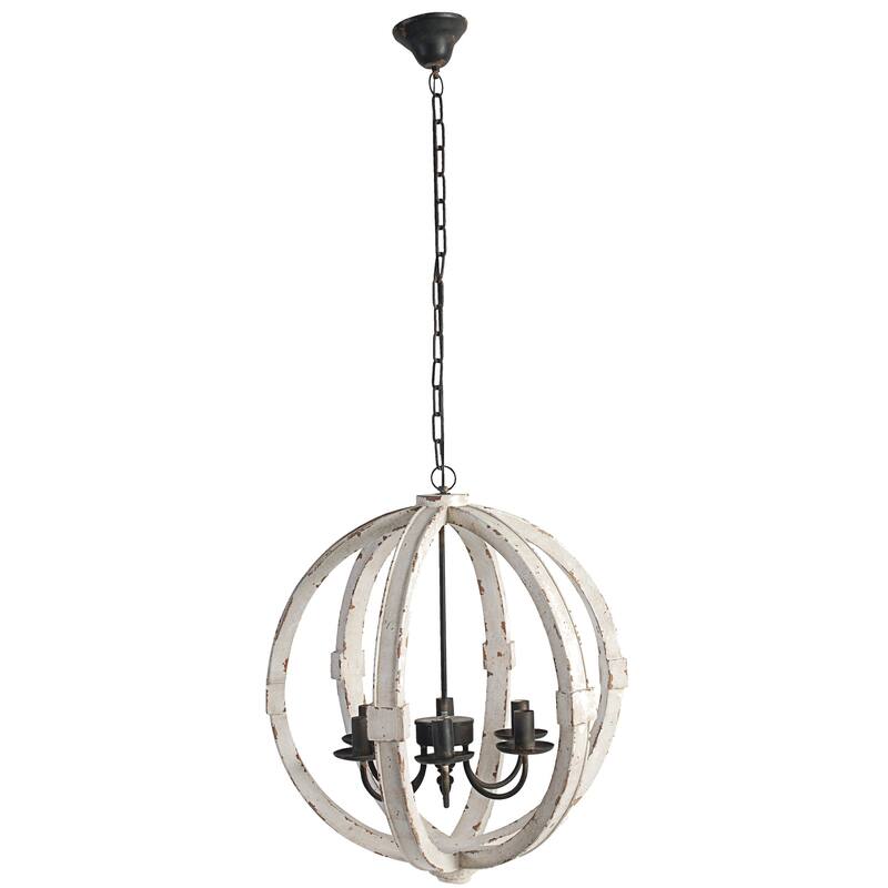 6-Light Wood Chandelier, Hanging Light Fixture with Adjustable Chain for Kitchen Dining Room Foyer Entryway, Bulb Not Included