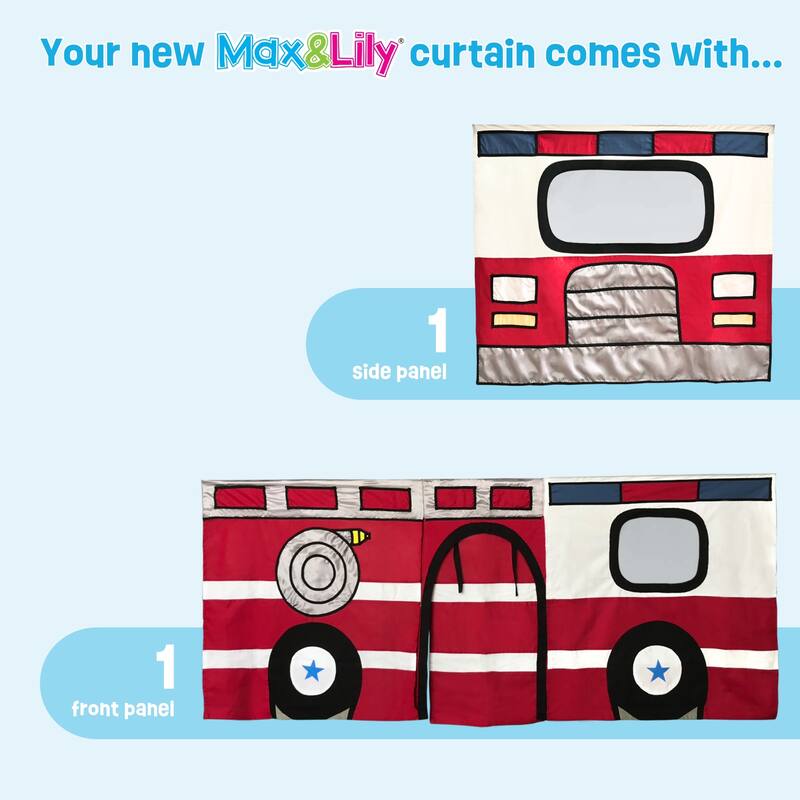 Max and Lily Classic Low Bunk with Stairs, Easy Slide and Curtain