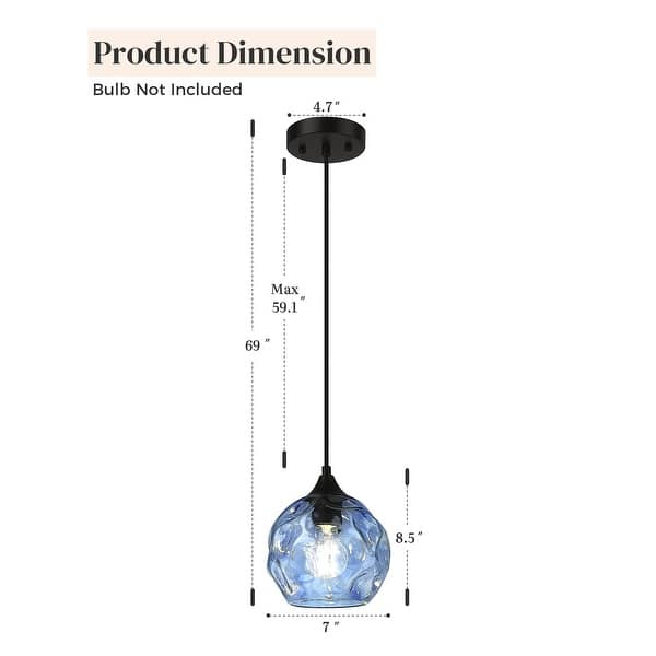 1-Light Blue Hammered Glass Modern Pendant