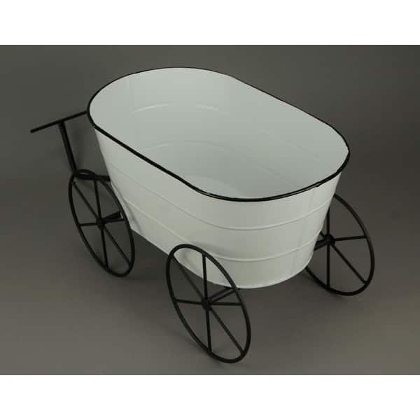 Shop White Enamelware Farmhouse Wagon Metal Planter Patio Porch