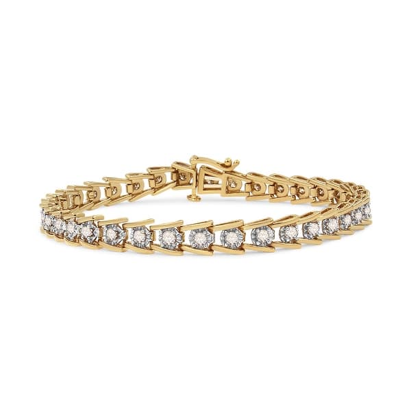 slide 1 of 6, 14K Yellow Gold Plated .925 Sterling Silver 2.00 Cttw Miracle Set Diamond Wave Link Bracelet (L-M, I2-I3) - Size 7.25"