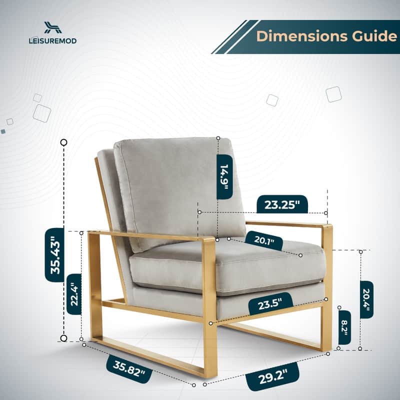 Jefferson Modern Velvet Accent Chair with Brushed Gold Frame, Removable Cushions, and Floor Protectors for Living Room or Office