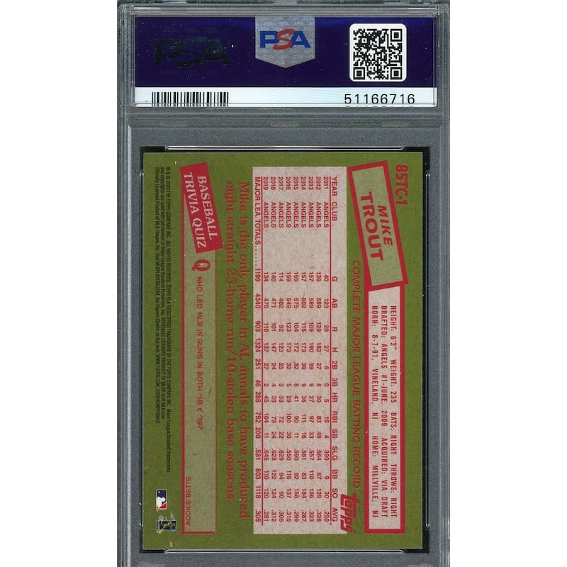 Mike Trout 2020 Topps Chrome 1985 Baseball Card #85TC1 Graded PSA 9 MINT - 8'6" x 11'6"