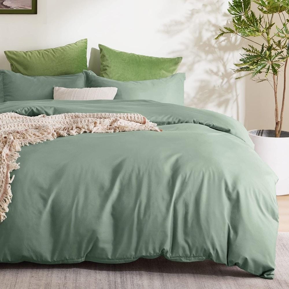 3pc King Size Duvet Cover Soft Brushed Microfiber Sage Green