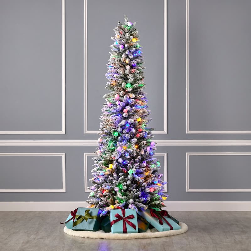 Seasonal LLC Snow Kissed Pine Flocked Pre-lit Artificial Tree - Slim Design