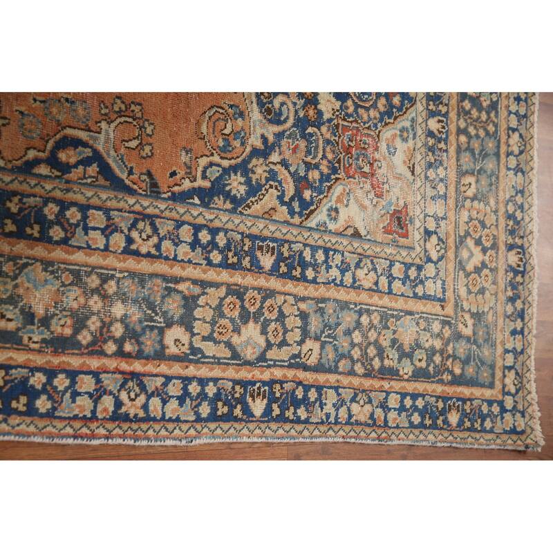 Hand Knotted Oriental 100% Wool Carpet Traditional Medallion Oranges & Rust Mashad Area Rug - 9' 4'' X 6' 4''