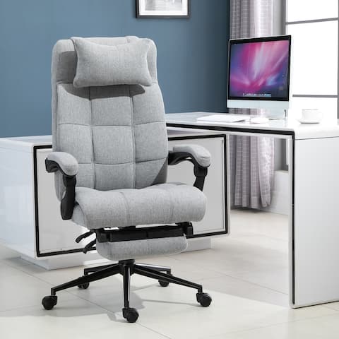 Vinsetto Executive Linen Fabric Home Office Chair with Retractable Footrest, Headrest, and Lumbar Support