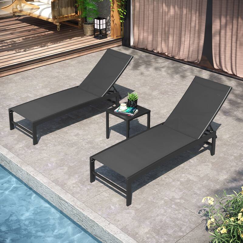Pellebant Outdoor 3-piece Aluminum Adjustable Back Chaise Lounge with Side Table Set