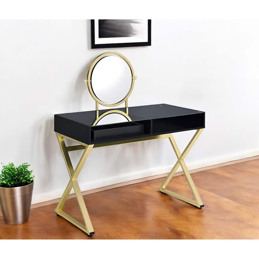 HomeRoots 42" Black and Gold Mirrored Dresser