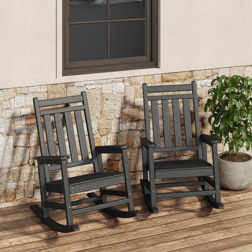 Outdoor Rocking Chair Set of 2 HDPE High-Back Rockers
