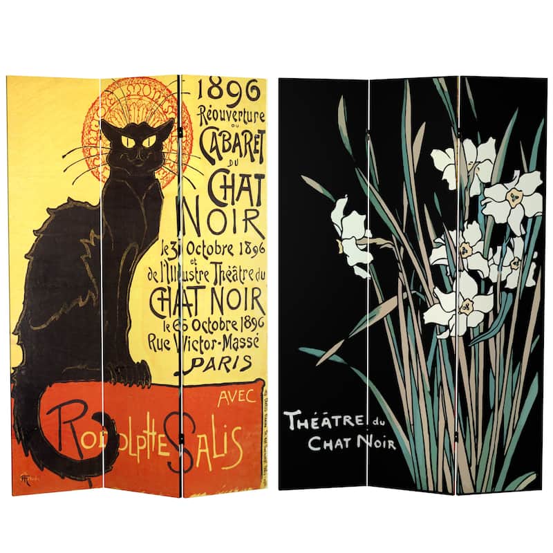 Handmade Canvas Double-sided 6-foot Chat Noir Room Divider (China)