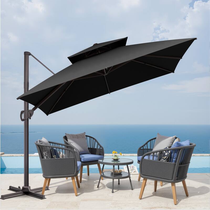 VredHom Double Top 10x10 FT Square Patio Cantilever Umbrella with Cross Stand