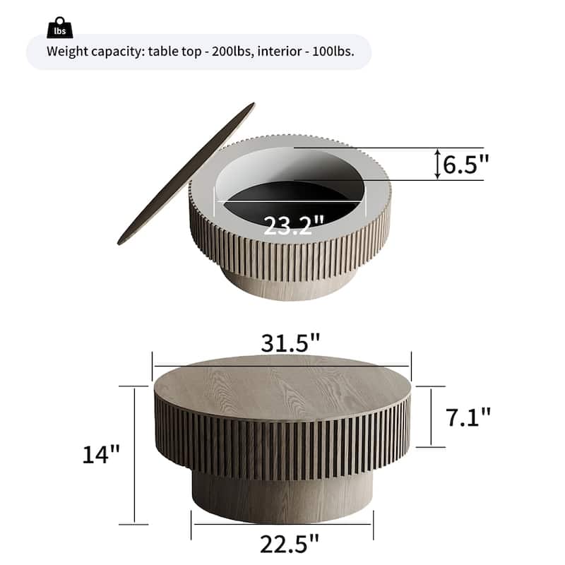 Storage Modern Coffee Table 31.5'' Round Tea Coffee Table