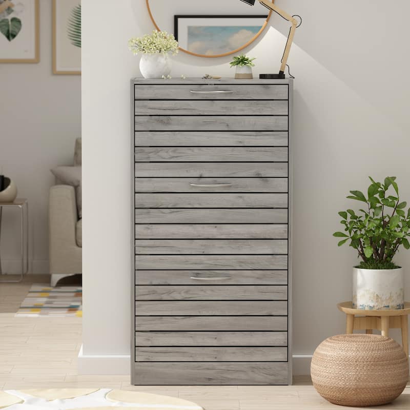 Shoe Cabinet with Flip Drawer for Entryway Rack Storage Organizer - Grey