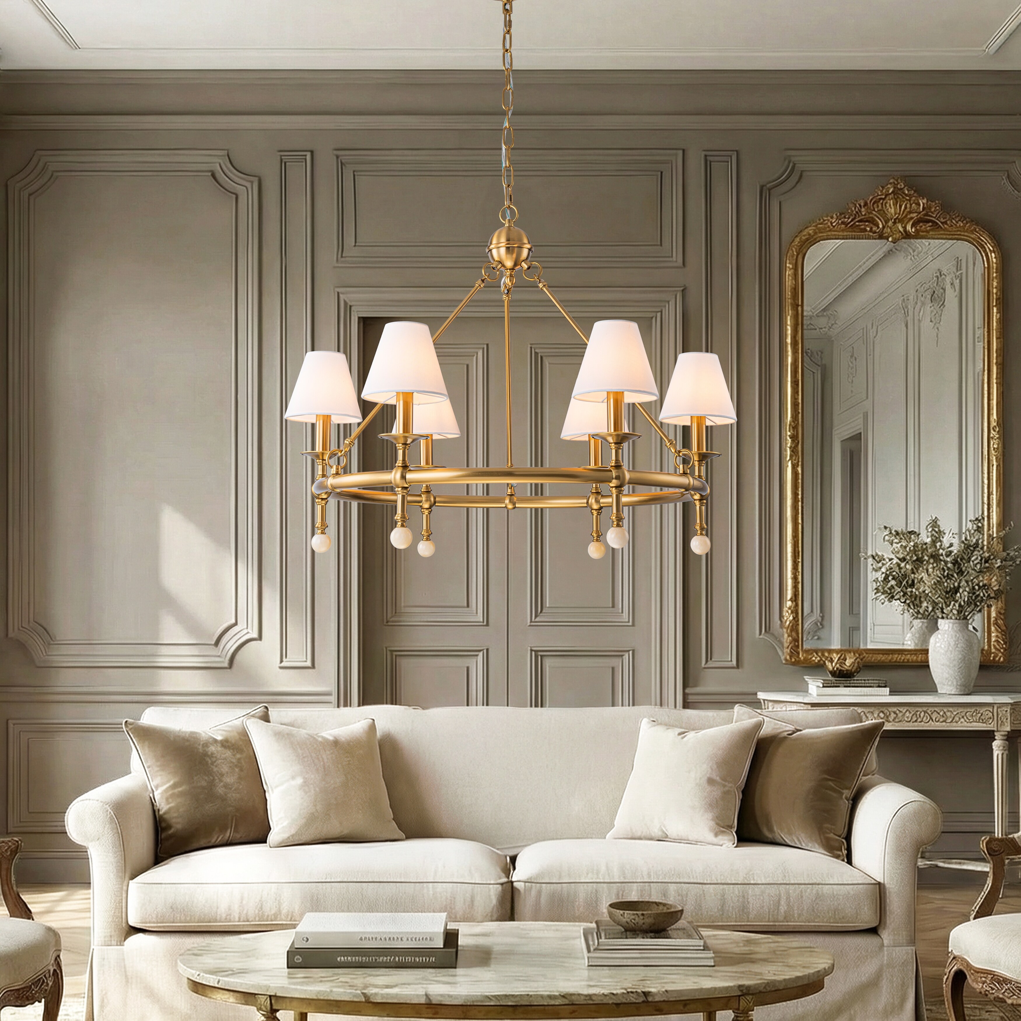 34'' Vintage Brass 6-Light Chandelier Unique Classic Pendant with