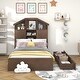 preview thumbnail 2 of 8, Twin Size Platform Bed with 2 Drawers & Storage Headboard, House-Shaped Bedframe for Kids' Bedroom, No Spring Needed Required