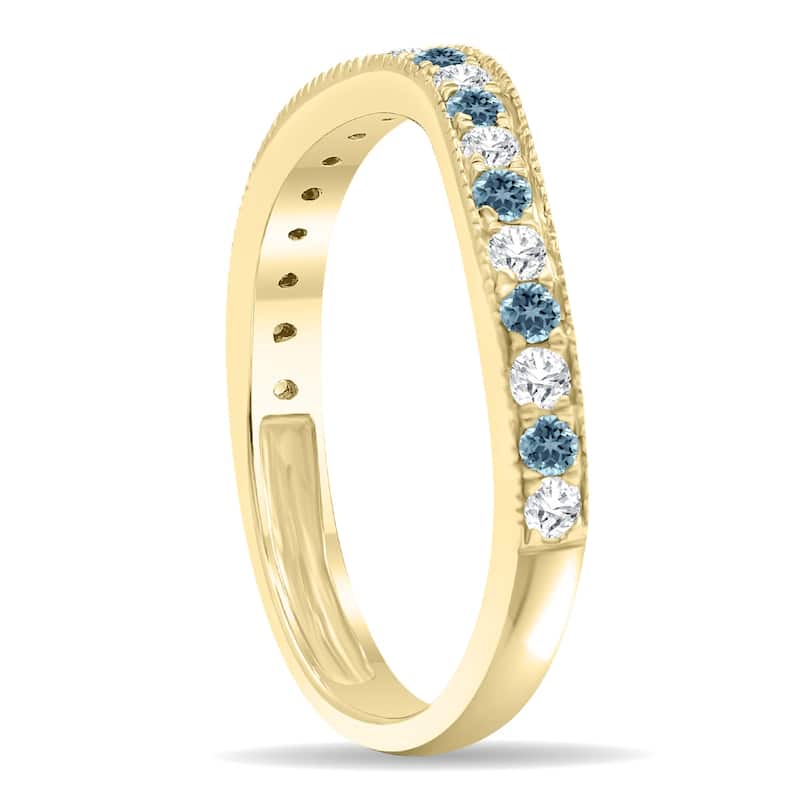 Aquamarine and Diamond Channel Set Wedding Band in 10K Yellow Gold