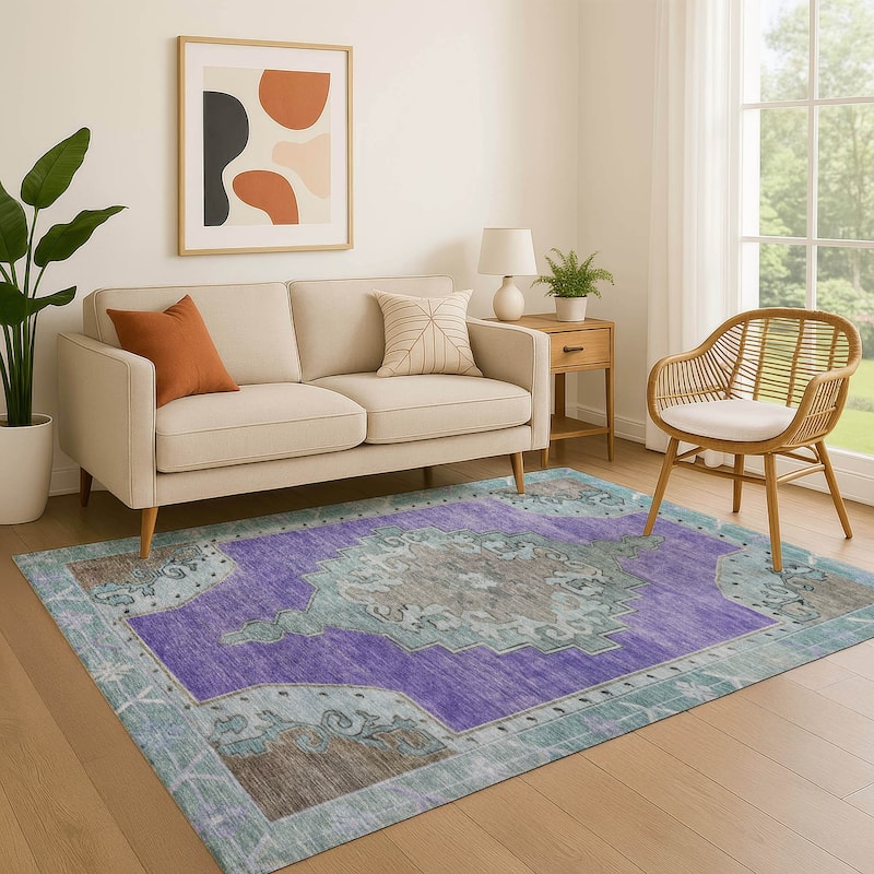 Premium Washable Super Soft Vintage Traditional Mayfield Rug - Purple - 8' x 10'