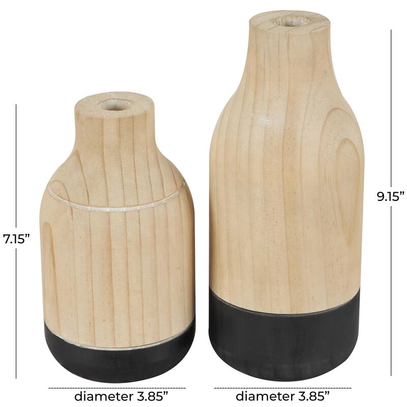 Wood Colorblock Decorative Vase with Black Bases - Set of 2 Light Brown - Roche River Decor