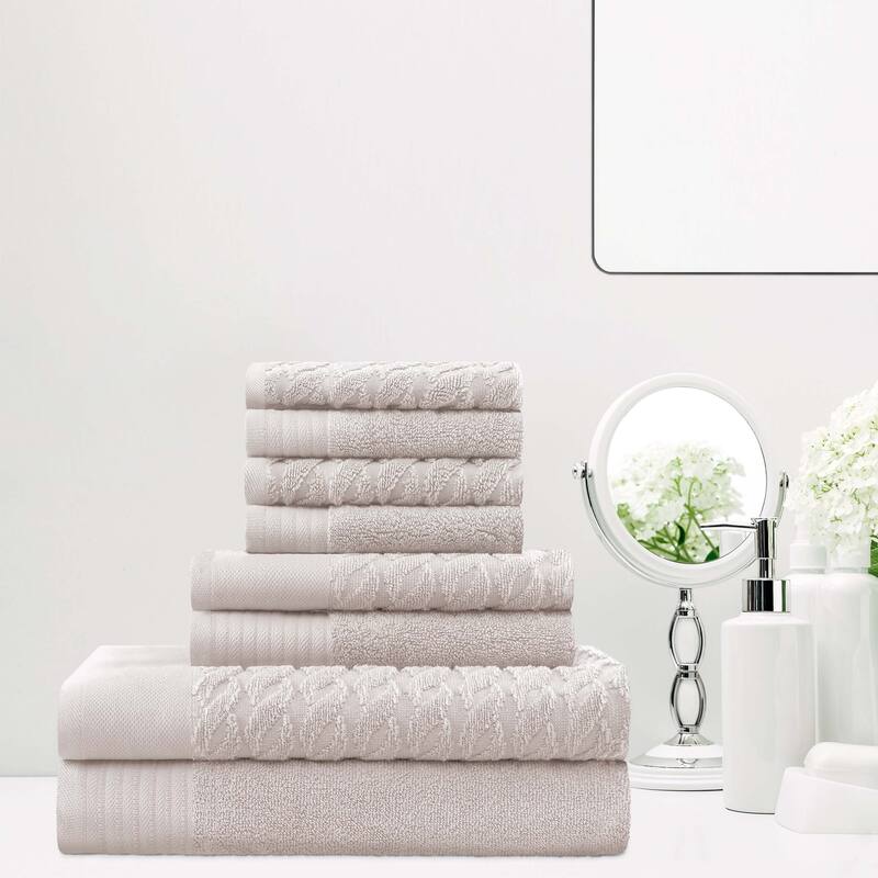 Turkish Cotton 8 Piece Herringbone and Solid Towel Set by Superior - Ivory
