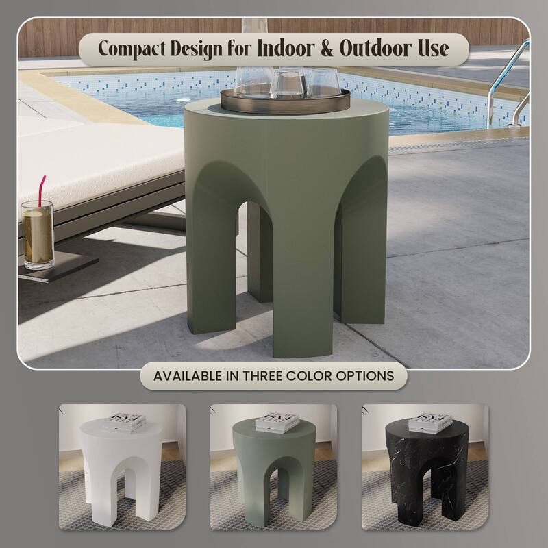 Round Side Table End Table in Fiberstone for Indoor and Outdoor