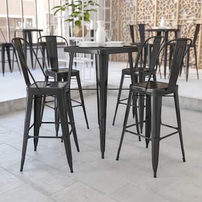 23.75'' Square Metal Indoor-Outdoor Bar Table Set with 2 Stools with Backs - 27.75"W x 27.75"D x 40"H