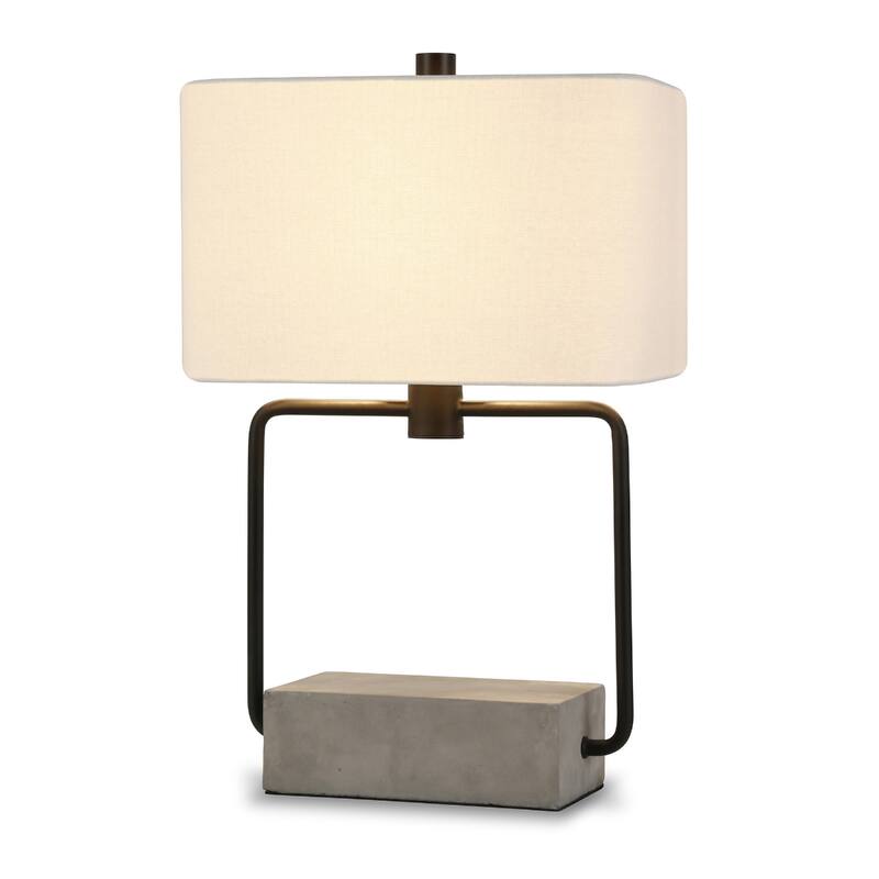 22" Contemporary Black and Grey Table Lamp with Geometric Metal Base and Fabric Shade for Living Room - 22" H x 14" W x 10" D
