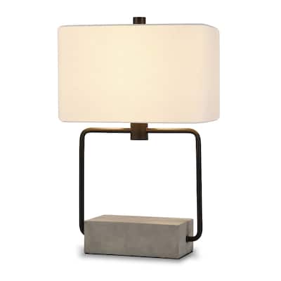 22" Contemporary Black and Grey Table Lamp with Geometric Metal Base and Fabric Shade for Living Room - 22" H x 14" W x 10" D