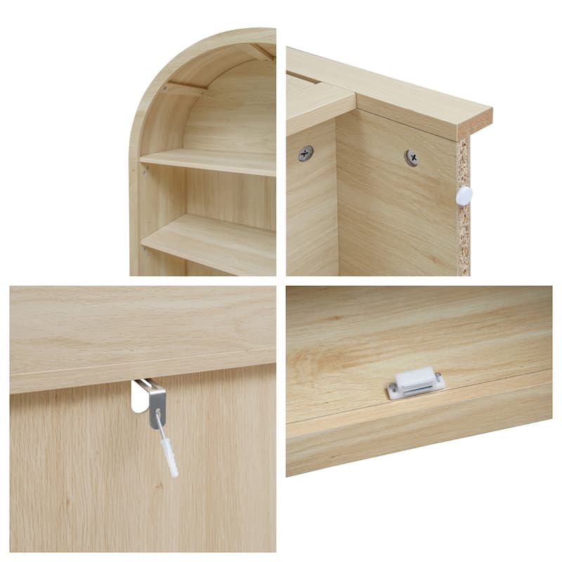 Wood Arched Kitchen Storage Pantry with Adjustable Shelves, Versatile Cupboard