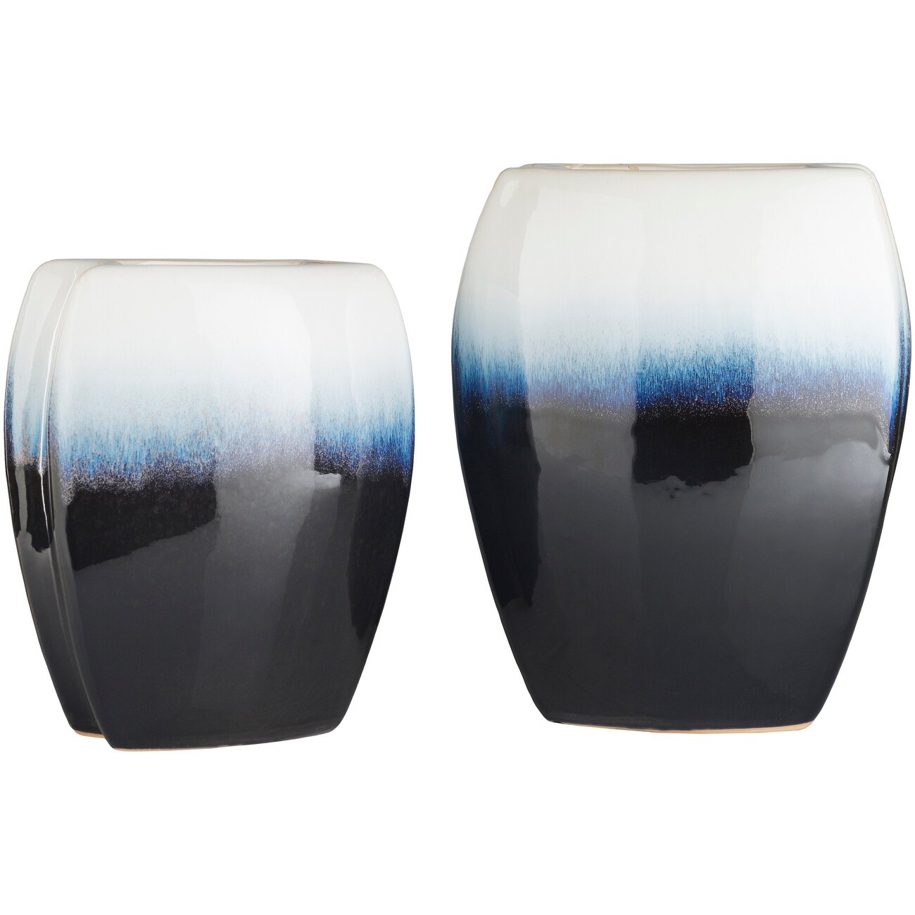 Shop Set Of 2 Navy Blue And White Cylindrical Shaped Decorative