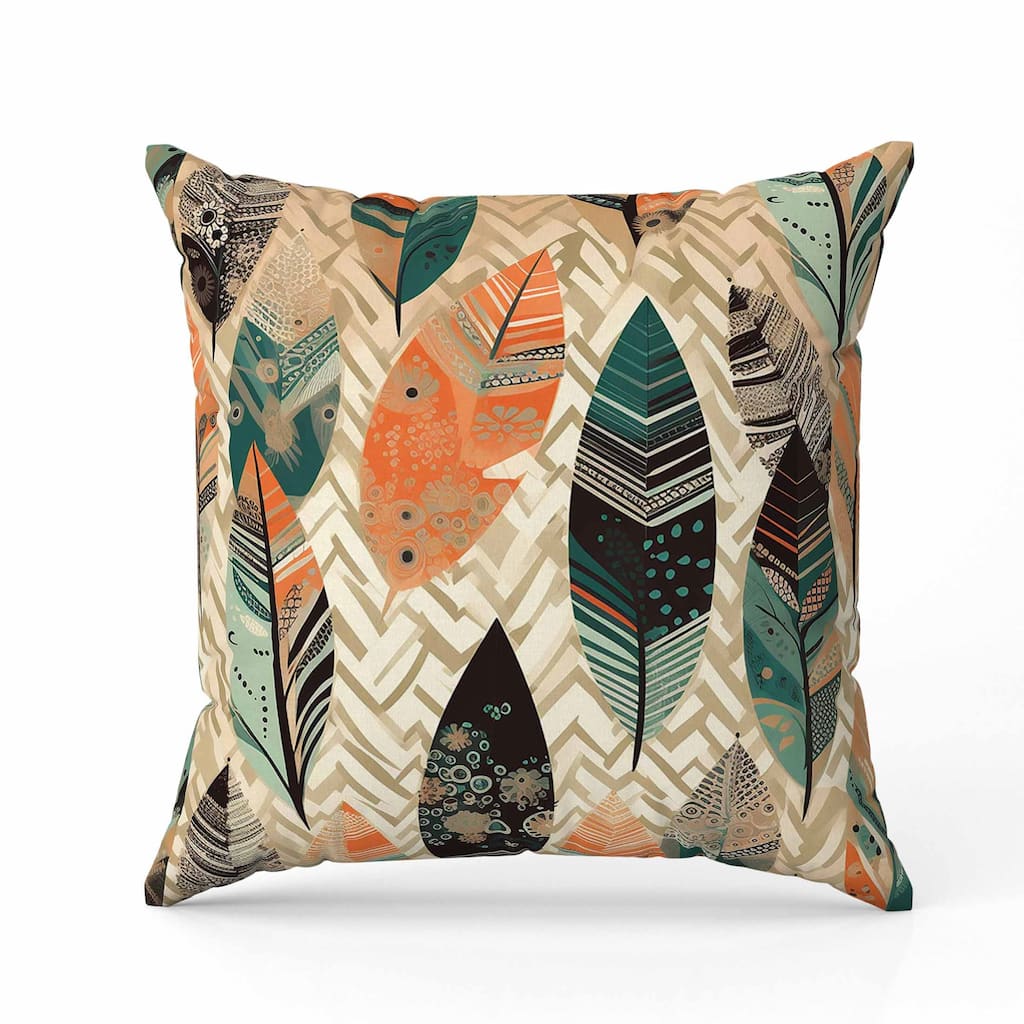 Leafy Mirage Faux Suede Reversible Throw Pillow Orange and Green
