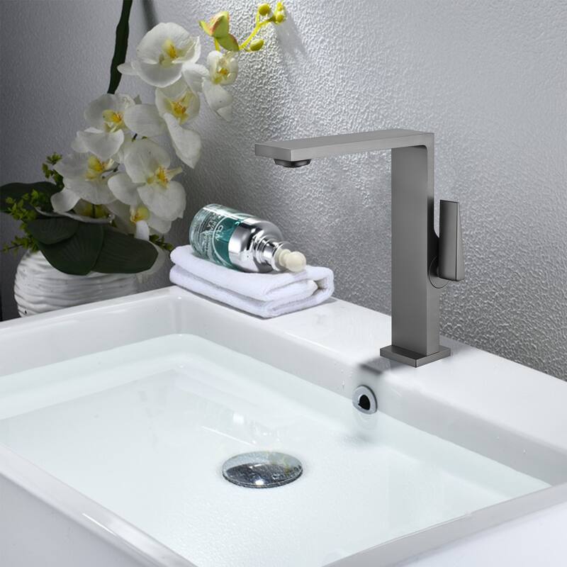 Deck Mounted Right-angle Bathroom Faucet Single Hole with Single Handle, Black/Gold/Grey
