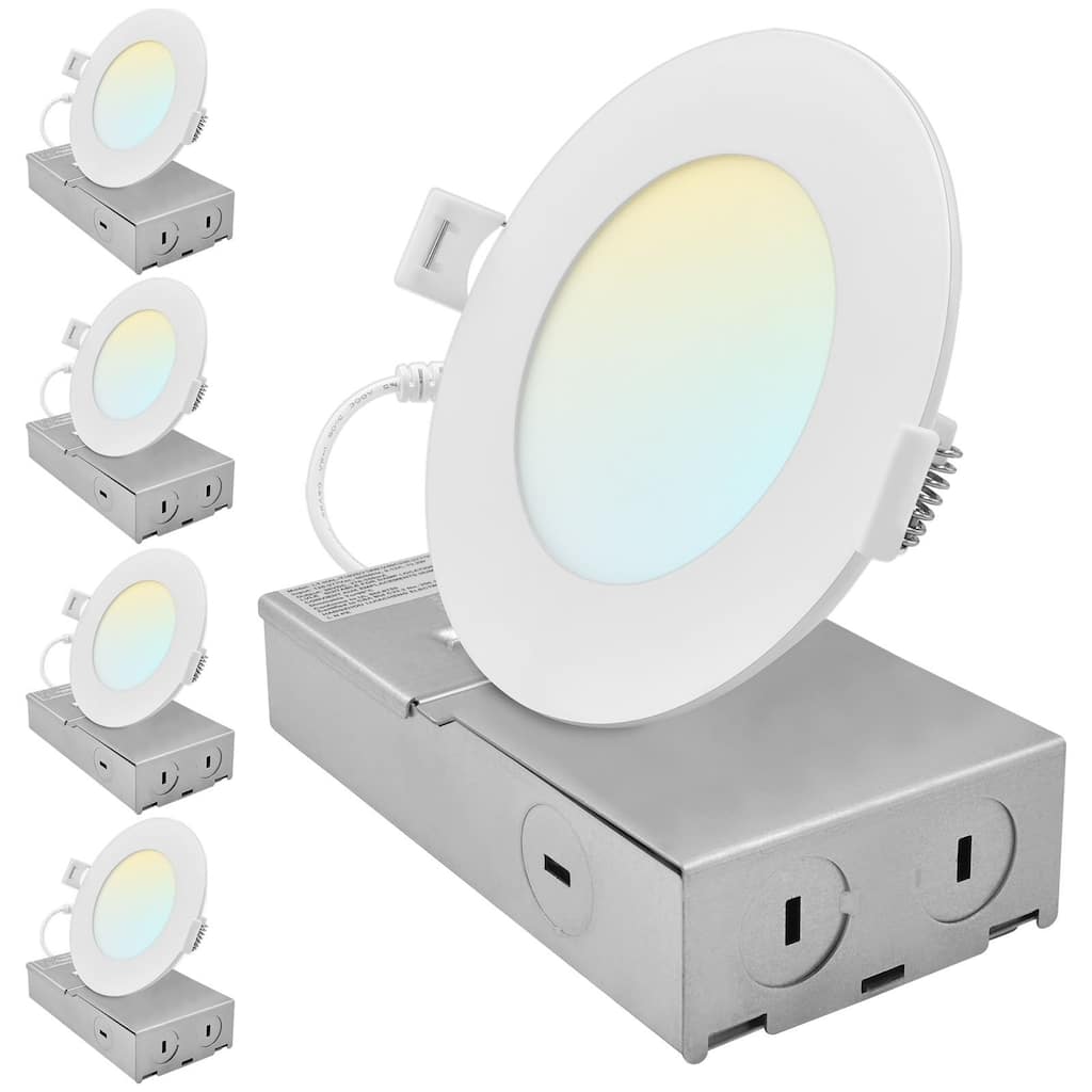 LUXRITE 4 Inch Canless Spotlight LED Recessed Light 5CCT Dimmable 650/800/1066LM CRI 90 8W/10W/13W ETL Listed 4 Pack