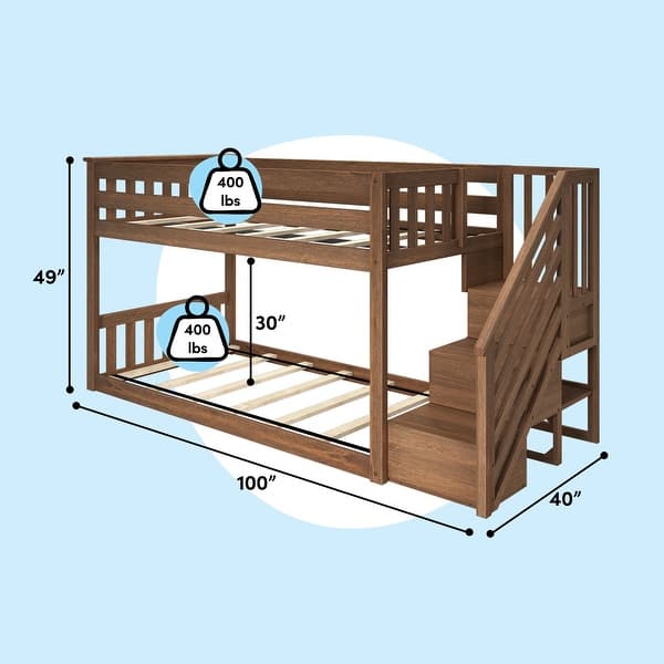 dimension image slide 1 of 4, Max and Lily Twin over Twin Low Bunk Bed with Staircase