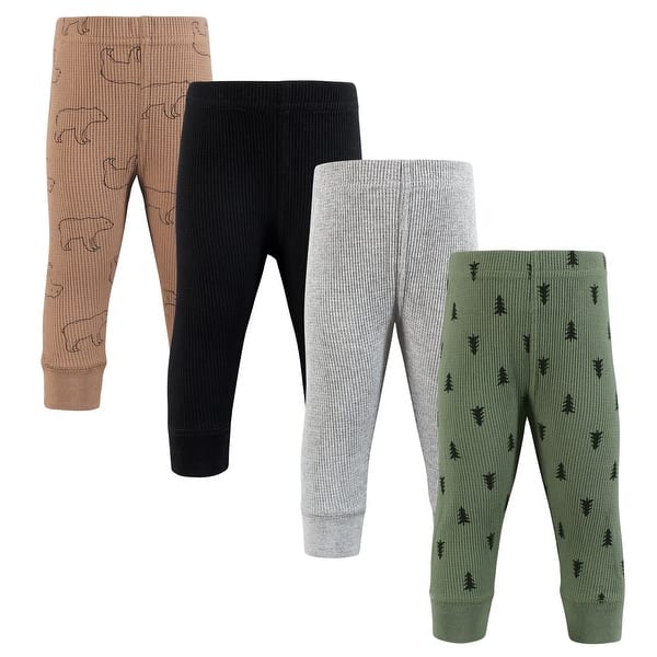slide 1 of 1, Hudson Baby Infant Boy Thermal Tapered Ankle Pants 4pk, Bear Tree 0-3 Months - Bear Tree