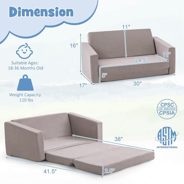 Honeyjoy 2-in-1 Toddler Fold out Couch Children’s Convertible Sofa to - See Details