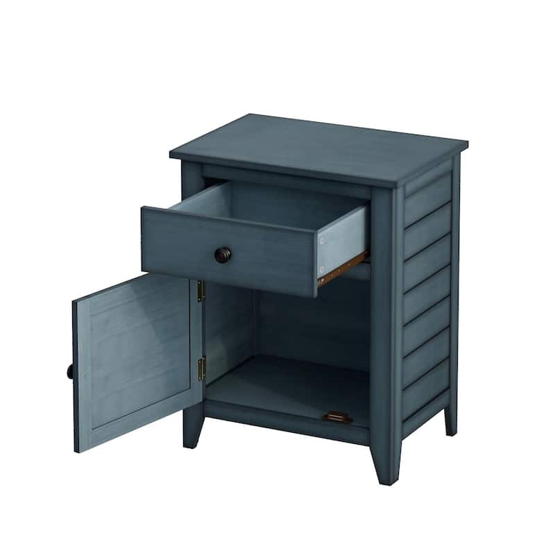1-Drawer Nightstand with Closed Cabinet Antique Blue Finish Transitional Style