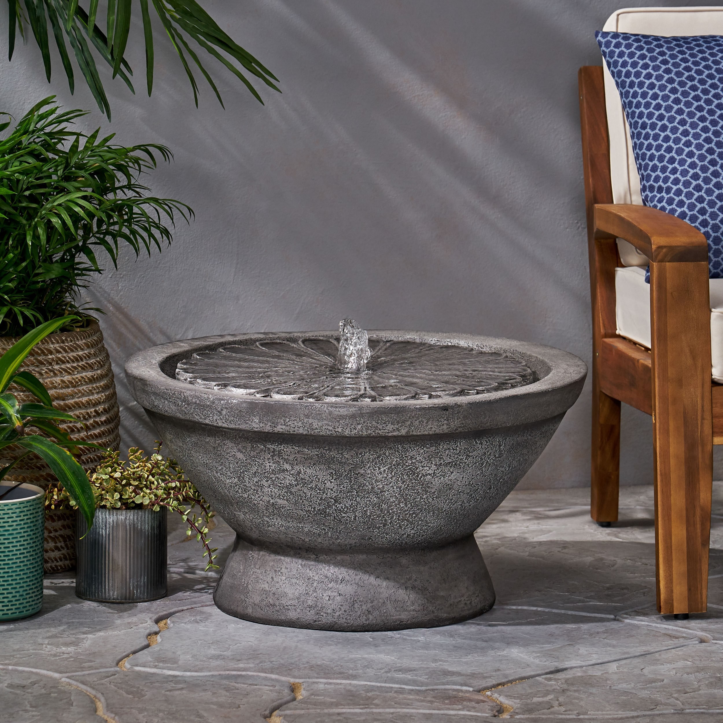 Gareth Outdoor Outdoor Flower Bowl Fountain by Christopher Knight