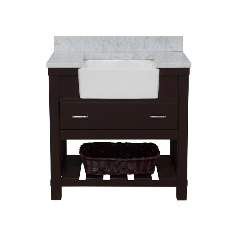 KitchenBathCollection Charlotte 36" Farmhouse Bathroom Vanity with Carrara Marble Top