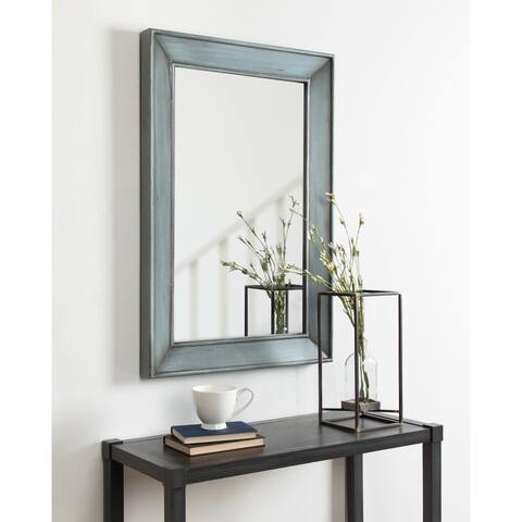 Yuda Wooden Rectangle Framed Wall Mirror, 23.5 x 35, Blue - 23.5x35