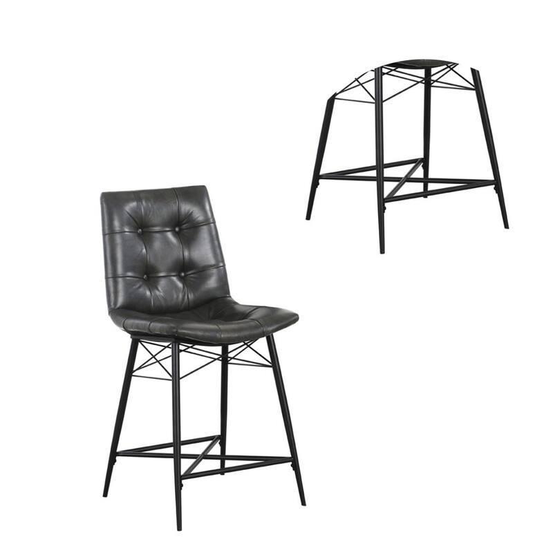 Tufted Counter Stool with Metal Legs, Set of 2, Gray
