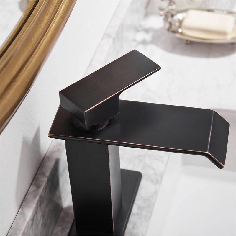 Waterfall Bathroom Sink Faucet with Drain Assembly Modern Single Handle Bathroom Faucets One Holes Basin Vanity Taps With Valve