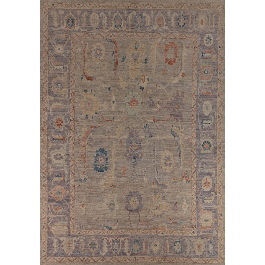 Vegetable Dye Oushak Turkish Rug Hand-Knotted Bedroom Wool Carpet - 9'2"x 12'0"