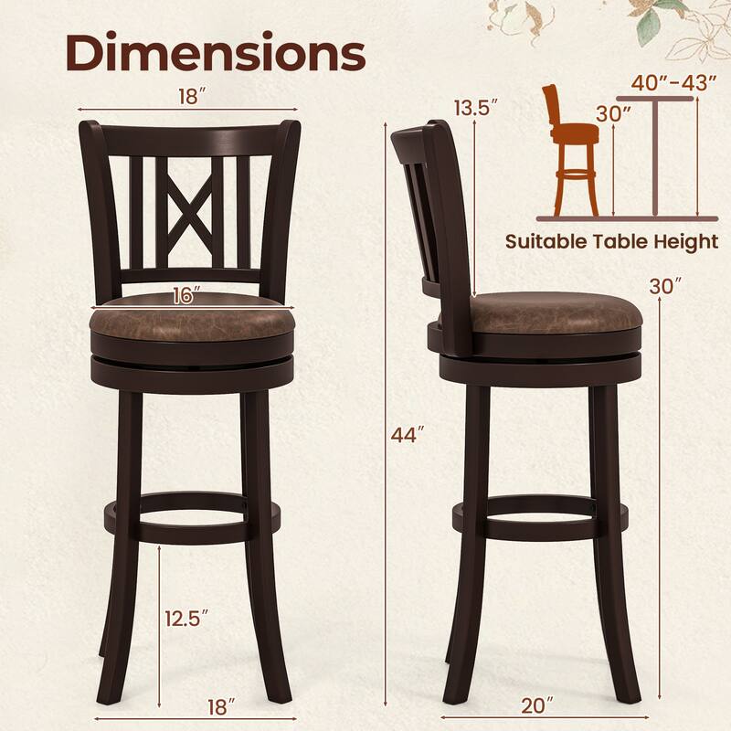 Gymax Set of 2 Bar Stools 30'' Swivel Bar Chairs w/ Footrest Hollowed