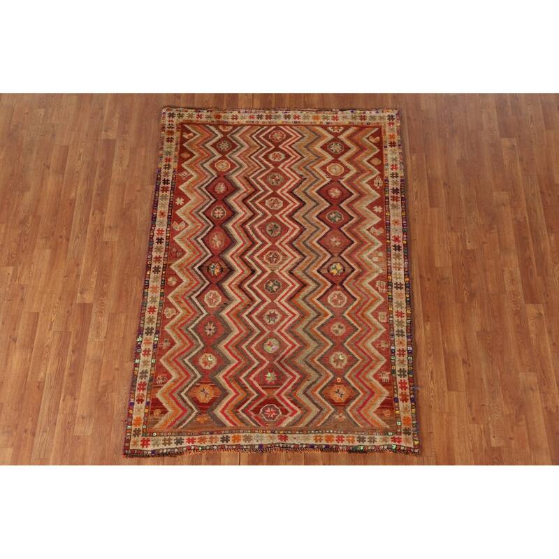 All-Over Shiraz Persian Vintage Area Rug Handmade Wool Carpet - 4'6"x 6'4"